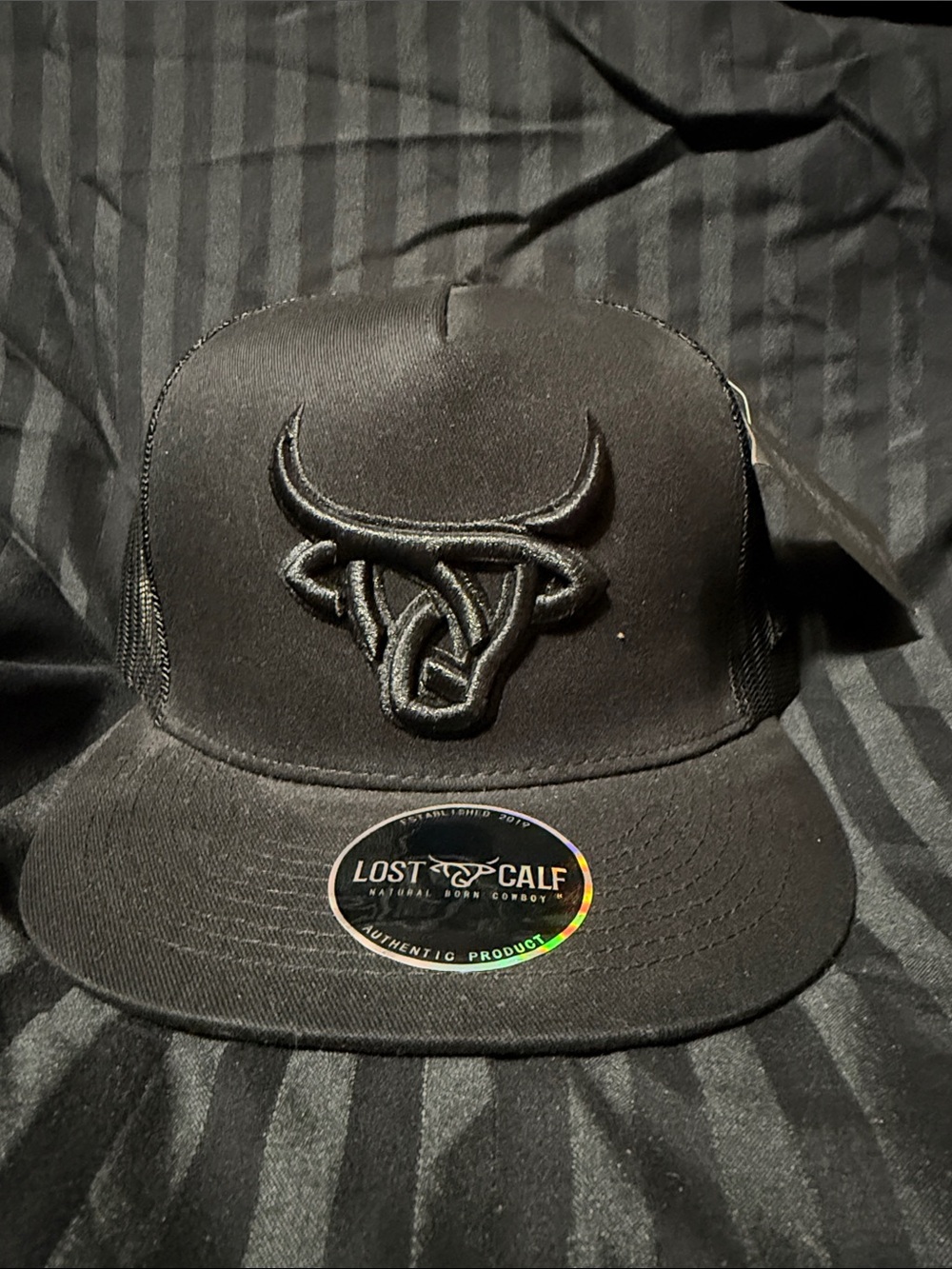 Black Embroidered Bull Trucker Hat
